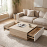 Faux Travertine Coffee Table with 2 Drawers, Beige Stone Look