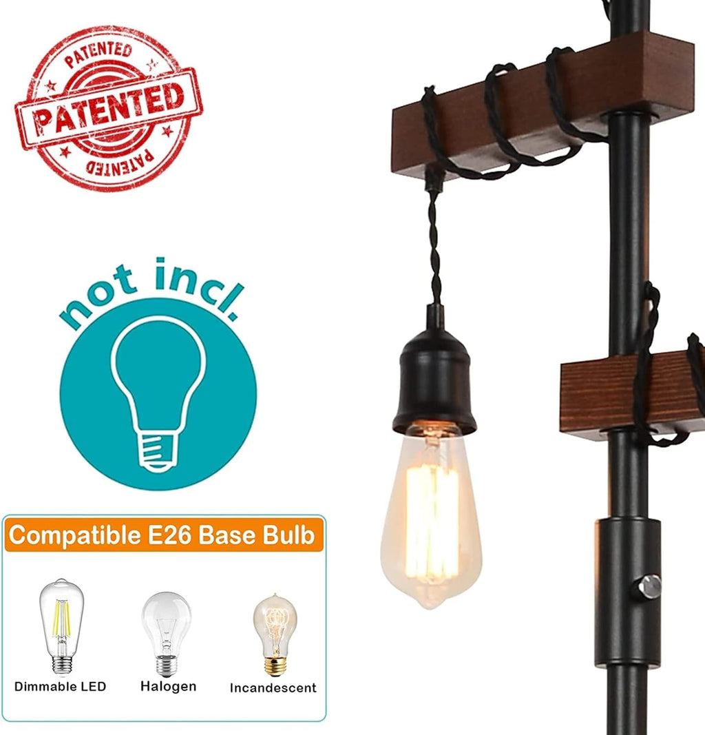 Dimmable Industrial 3-Light Wood & Black Metal Floor Lamp