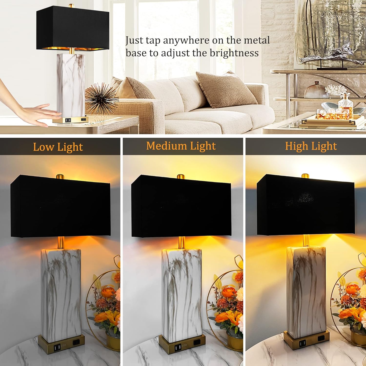 Touch Control Table Lamps Set of 2