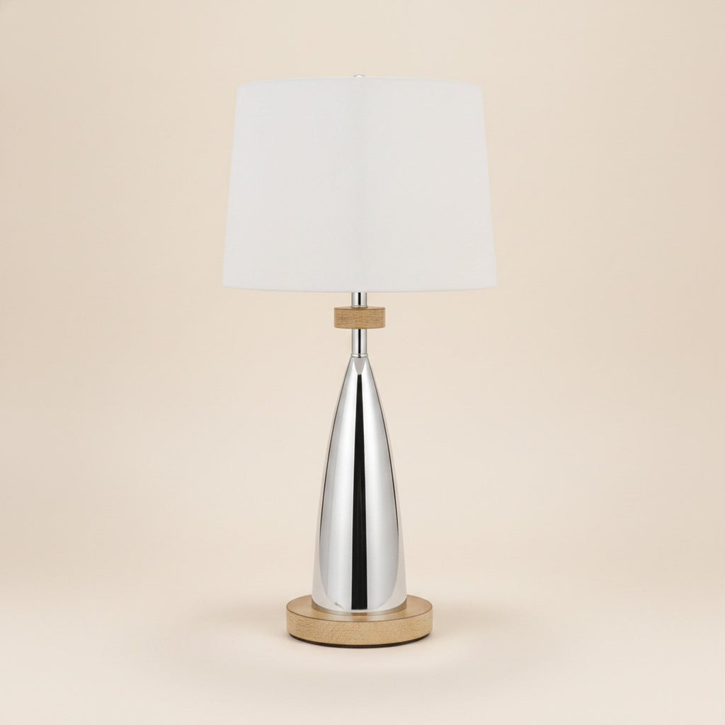 31" Brown Metal Geometric USB Table Lamp With White Empire Shade - hero