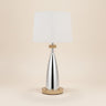 31" Brown Metal Geometric USB Table Lamp With White Empire Shade