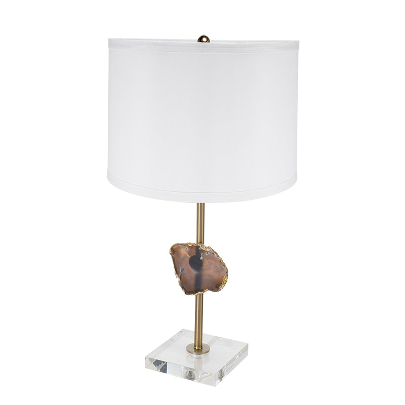 D14x25.2" Gold Table Lamp with Agate Slice and White Drum