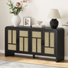 Boho Rattan Sideboard Buffet Cabinet, 4 Doors, 59", Black