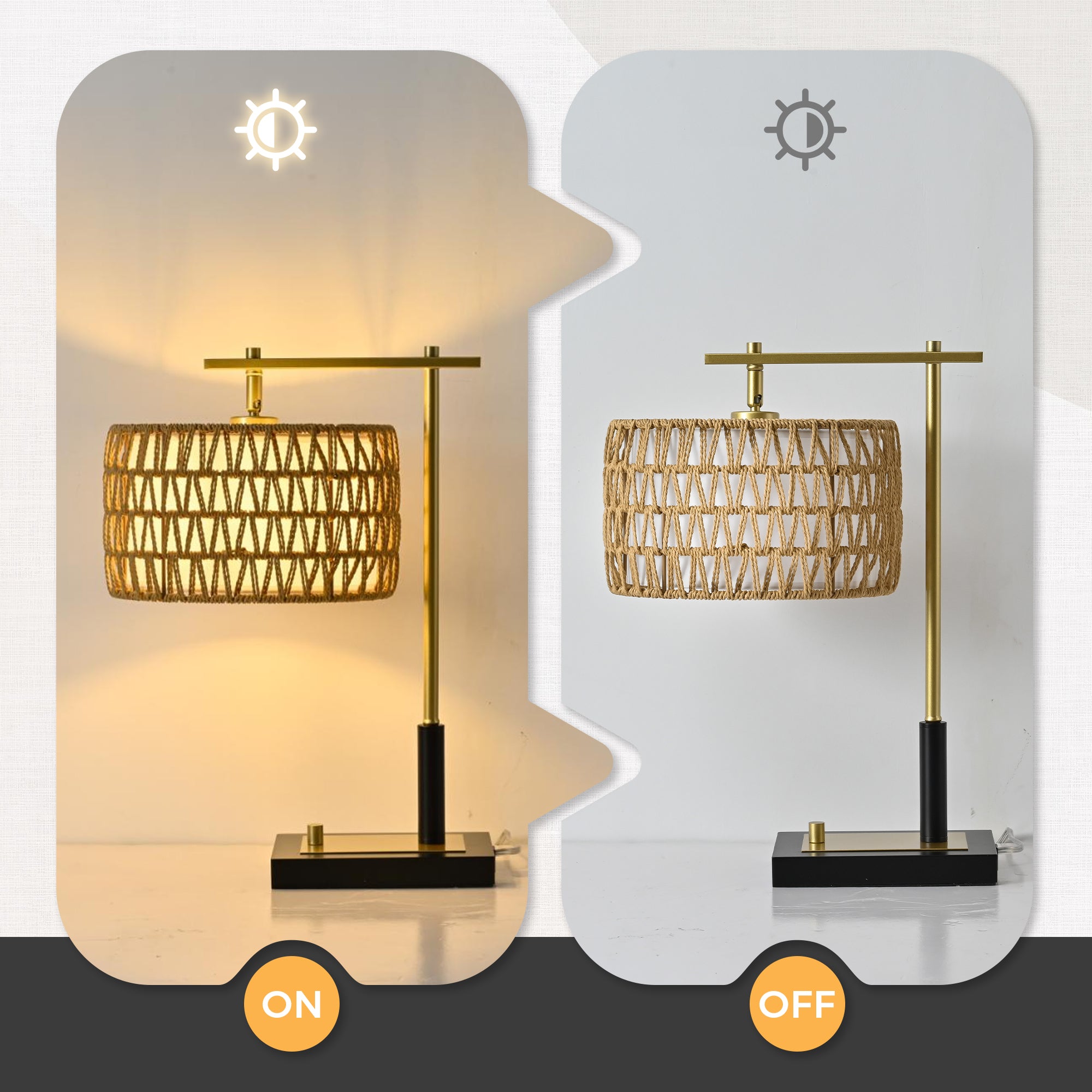 19 Inch Table Lamp Set of 2 with Rope and White Fabric
