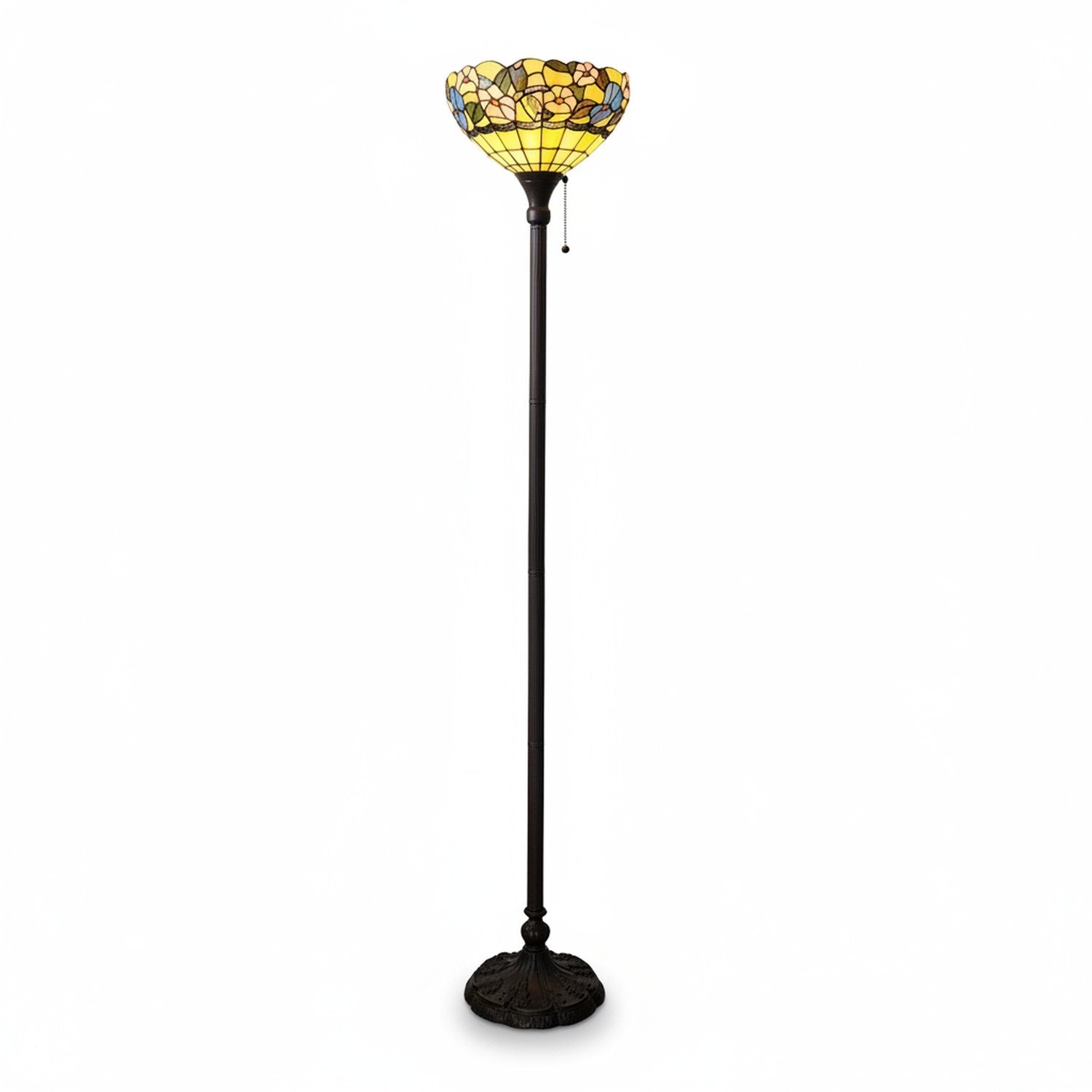 70" Brown Traditional Shaped Floor Lamp With Green And Brown Tiffany Glass Bowl Shade - hero