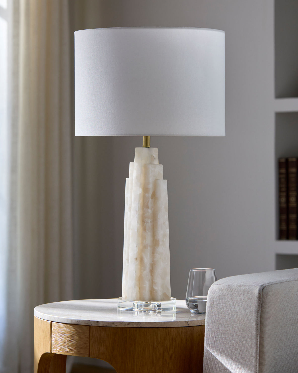 Falaise 28" Alabaster Table Lamp, Burnished Cream