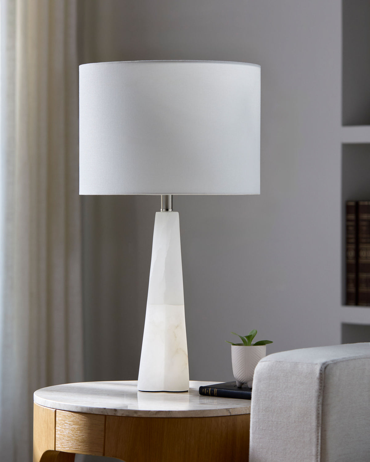 Falaise 26" Alabaster Table Lamp, Burnished Cream