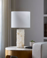 Falaise 24" Alabaster Table Lamp, Carved Cream