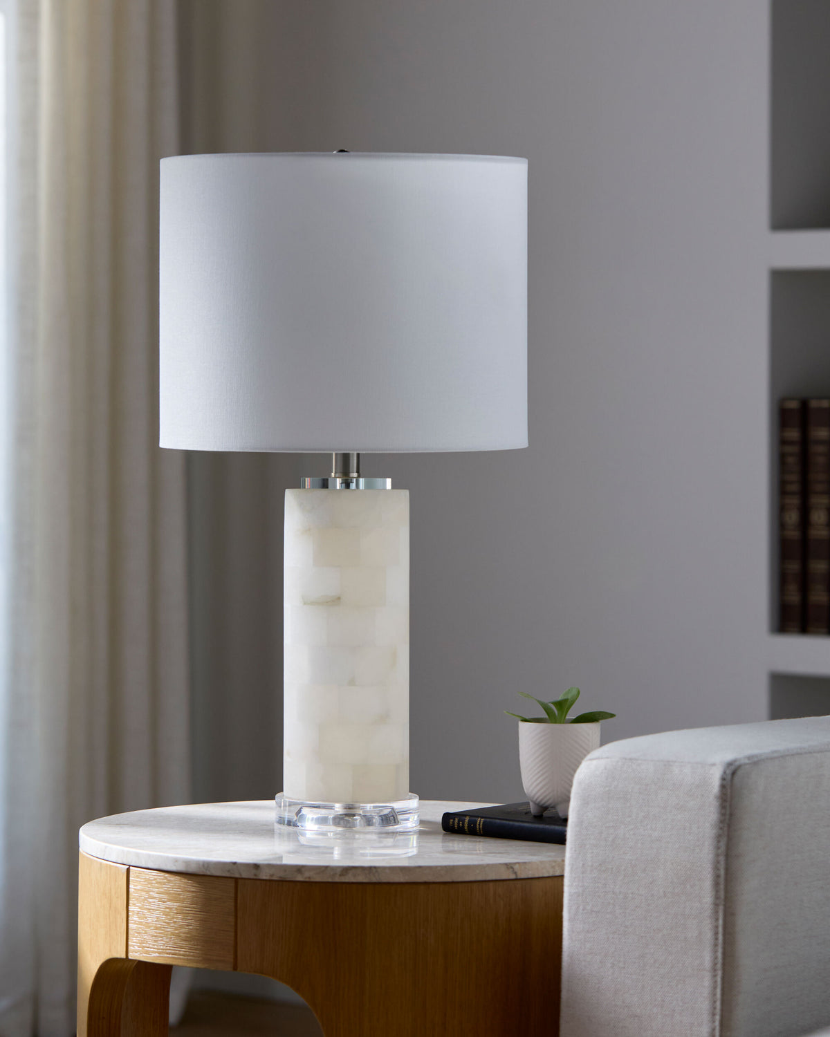 Falaise 24" Alabaster Table Lamp, Burnished Cream