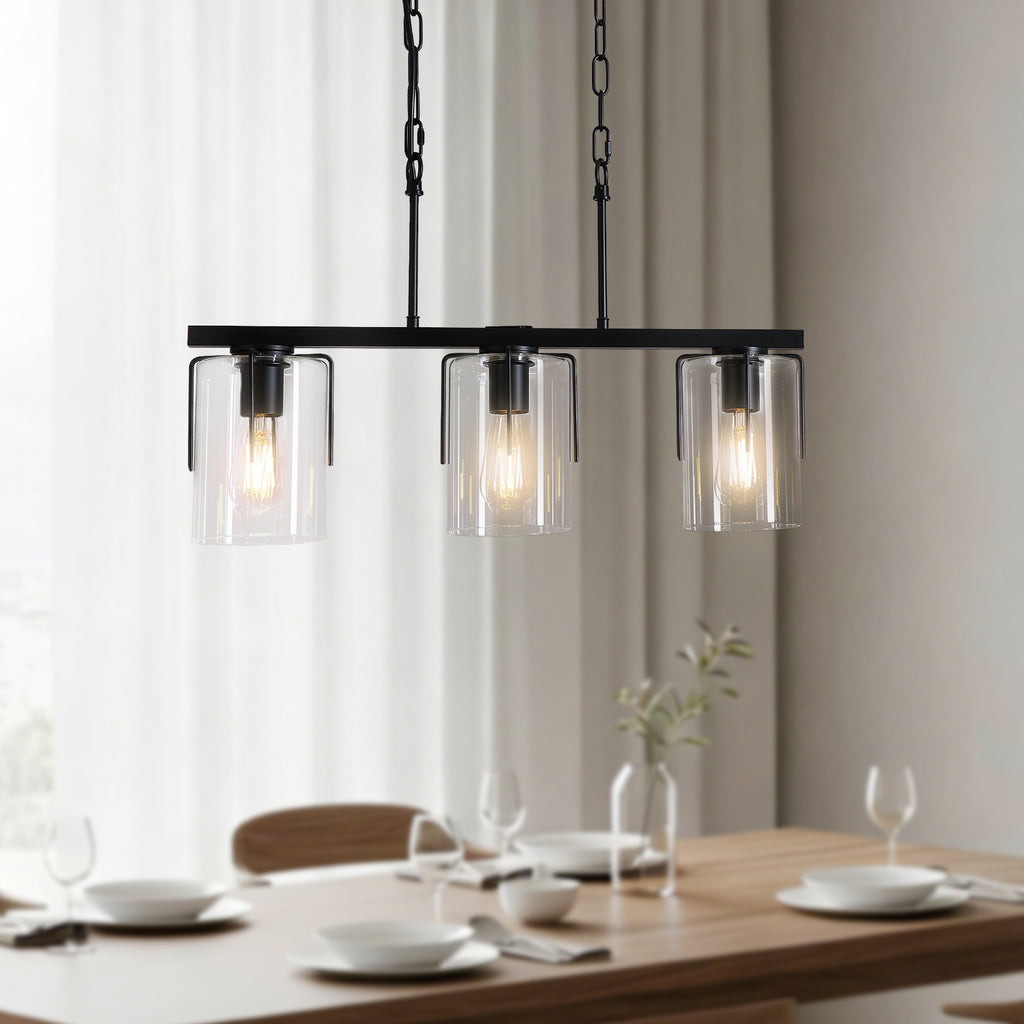 3-Light Matte Black Linear Pendant Light Chandelier