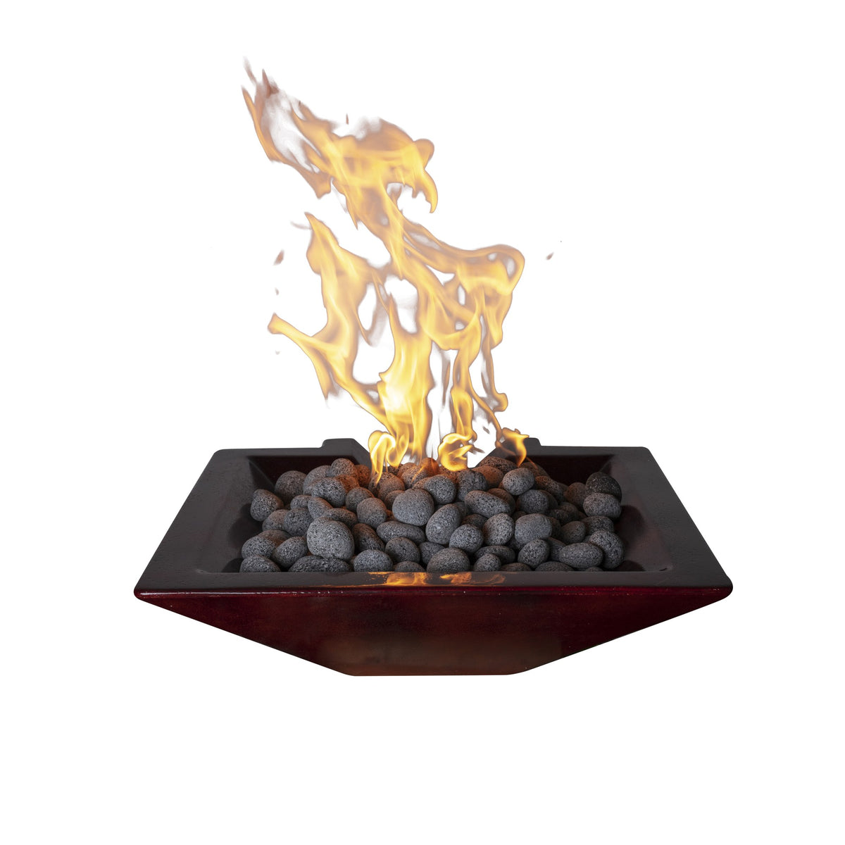 24 inch oblique concrete gas fire bowl lit with lava stones