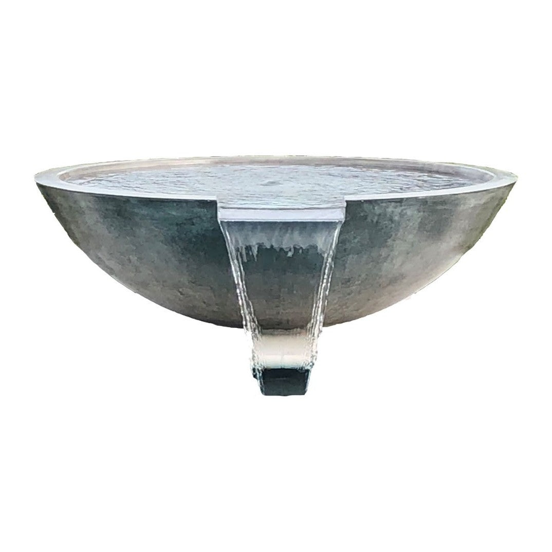 Fire by Design Zen Round concrete fire and water bowl with water spilling from the scupper