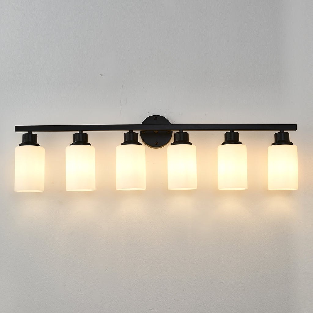 6-Light Matte Black Wall Lamps with White Light Fixture