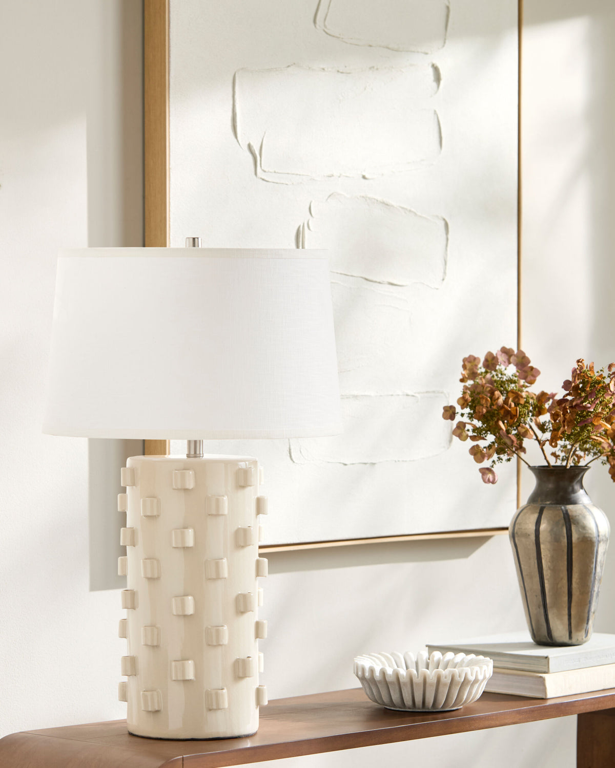 Fedje 30" Ceramic Table Lamp, Glazed Cream