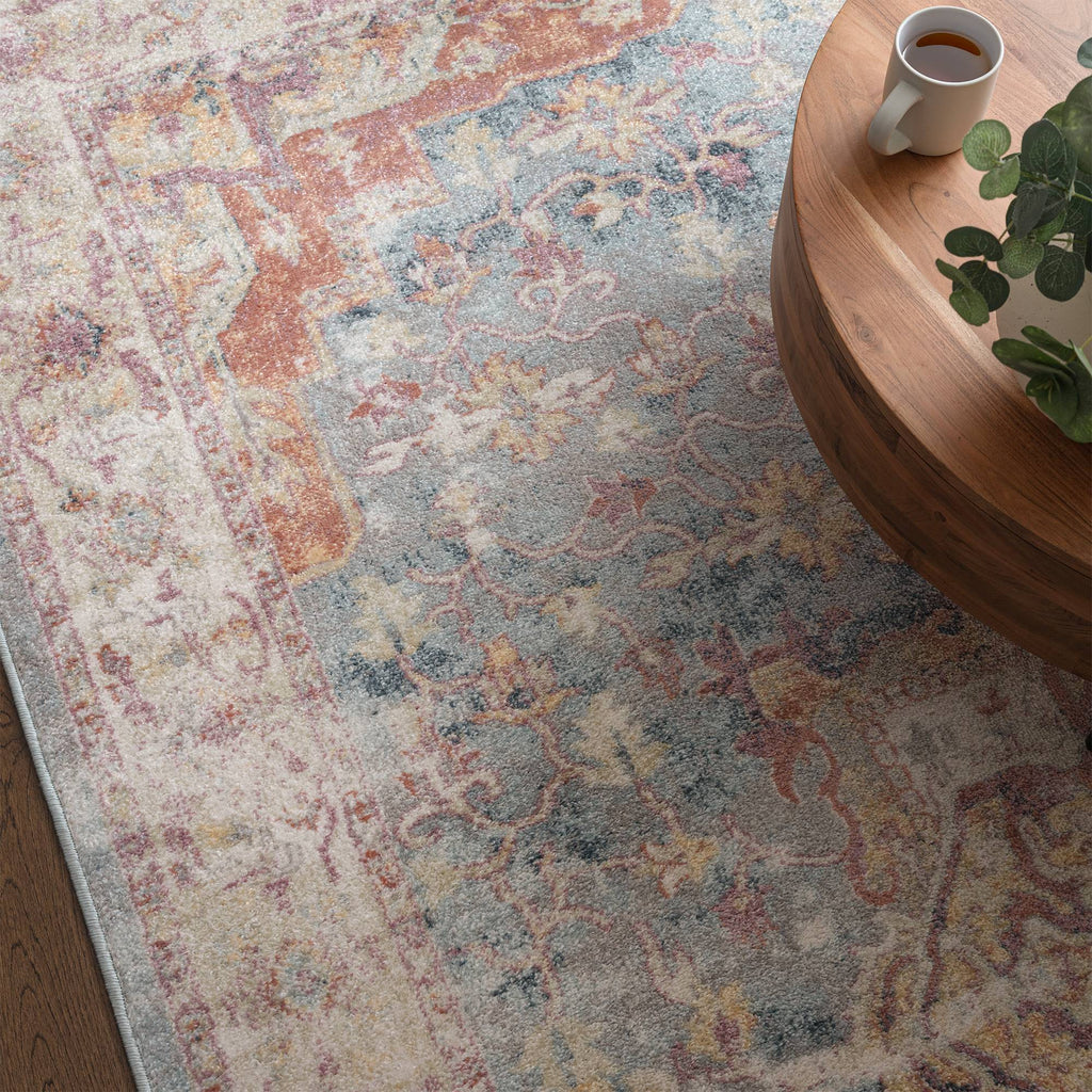 Flores Rug styled in a living room