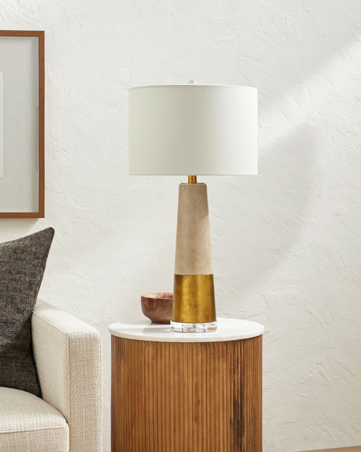 Fluxar 30" Cement Table Lamp, Natural Gray, Gold Leaf Gold