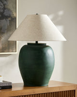 Forest 30" Cement Table Lamp, Hand Painted Green