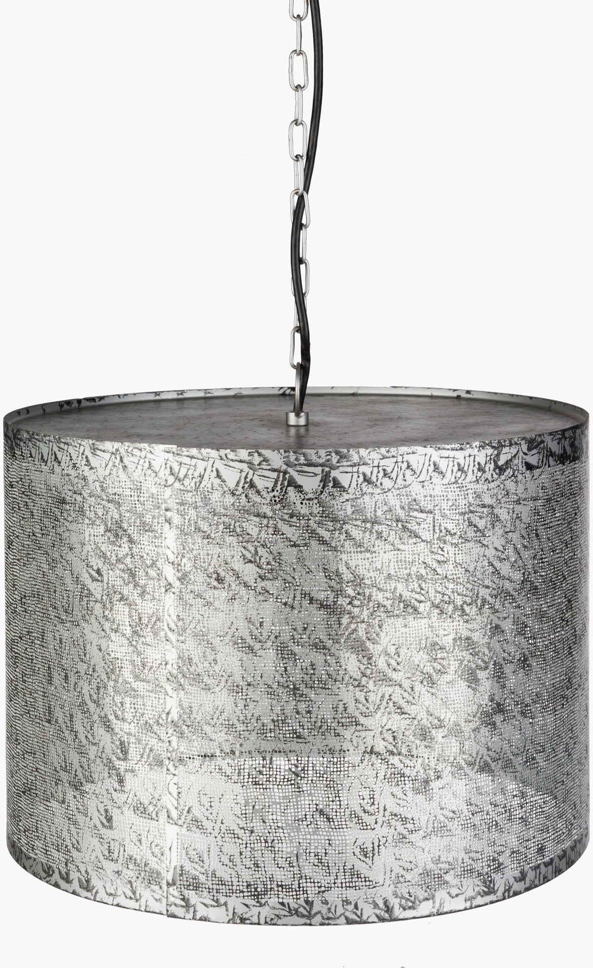 Foster Iron Pendant Light, Hand Painted Metallic Silver