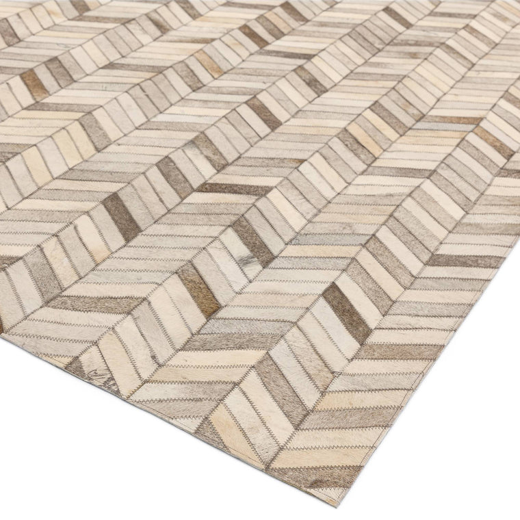 Hand woven in India — Geometric Cowhide Living Room Rug — Flatweave, Hand Woven, Modern, Gaucho