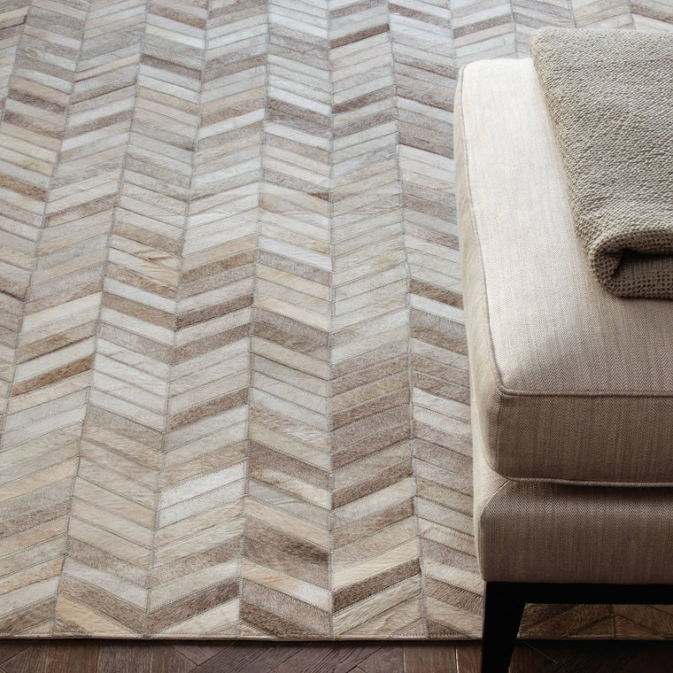 A flat, close weave — Geometric Cowhide Living Room Rug — Flatweave, Hand Woven, Modern, Gaucho