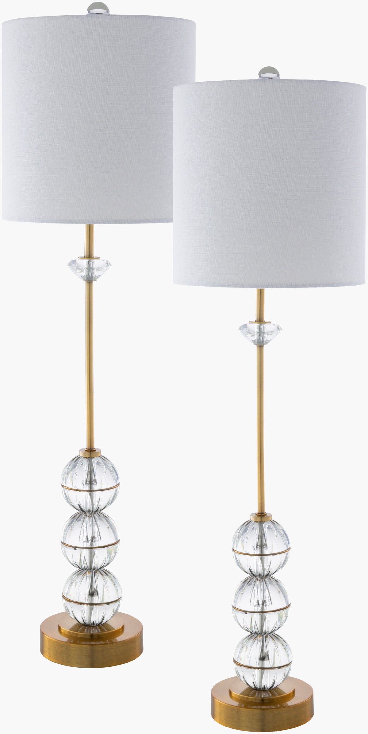 Grantley 34" Crystal Table Lamp, Translucent Clear, Antiqued Metallic Brass