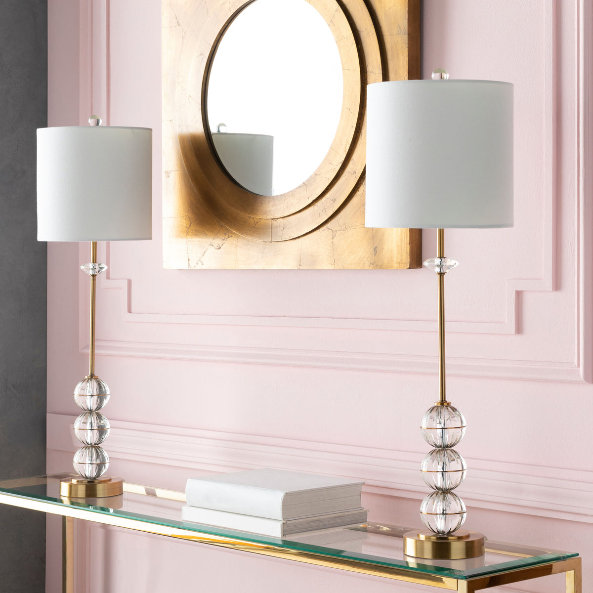 Grantley 34" Crystal Table Lamp, Translucent Clear, Antiqued Metallic Brass