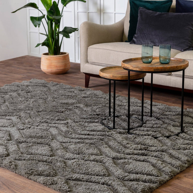 A deep shaggy pile — Shaggy Geometric Polyester Living Room Rug — Table Tufted, Harrison