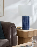 Hanmer 27" Ceramic Table Lamp, Hand Painted Navy