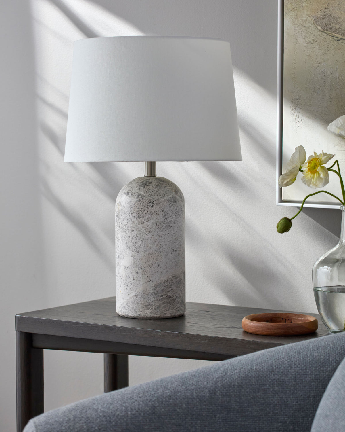 Huriel 24" Marble Table Lamp, Polished Gray