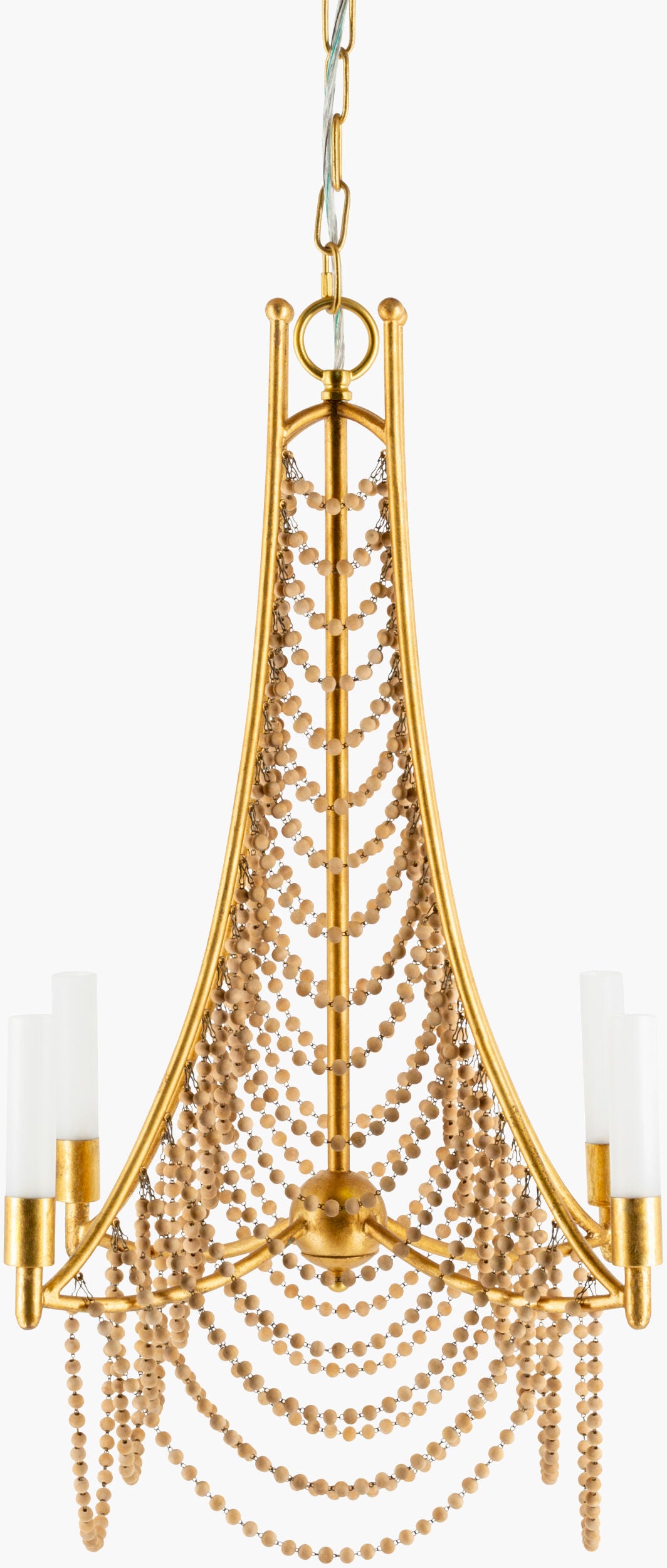 Hawes Steel Chandelier, Powder Coated Gold, Natural Brown