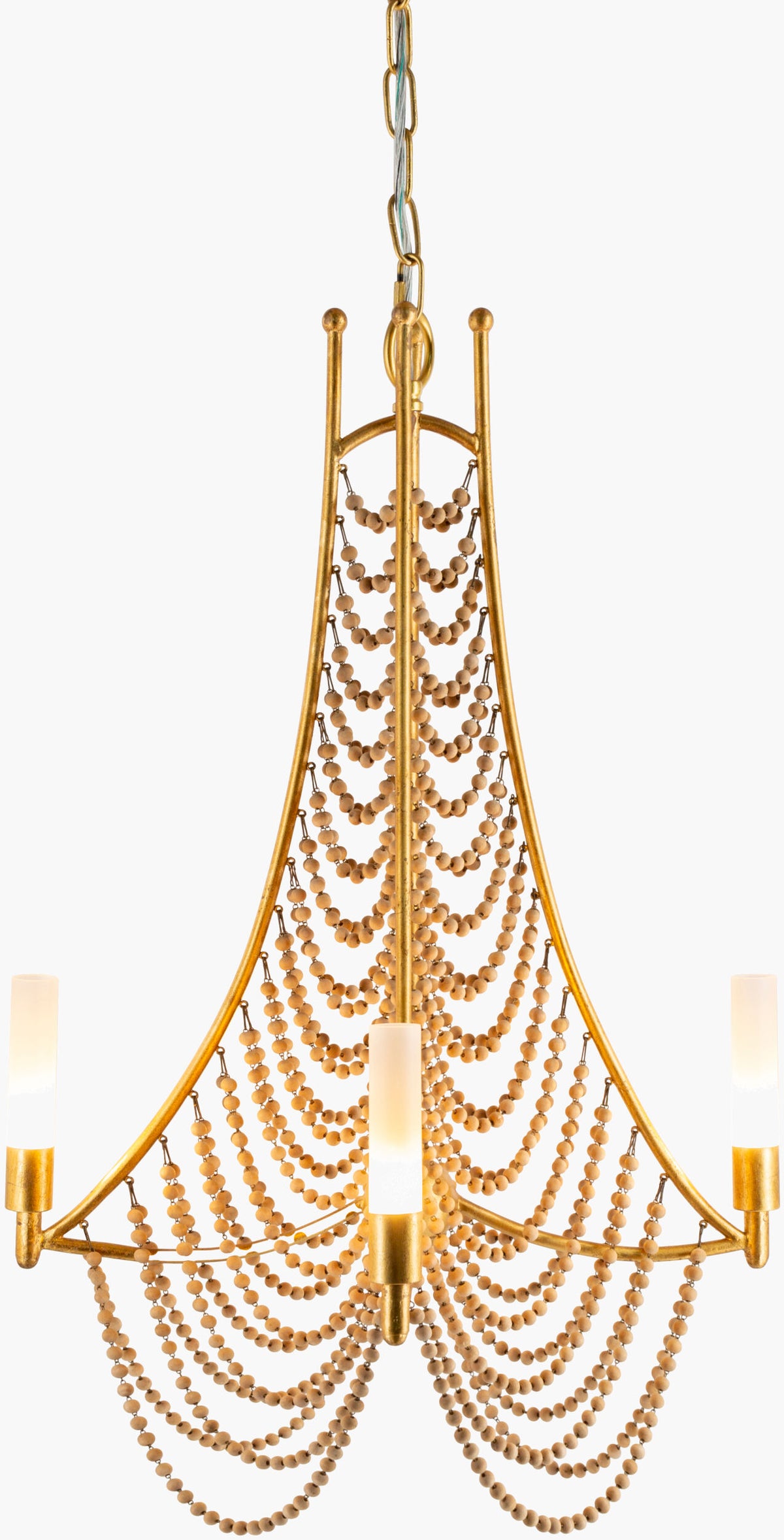 Hawes Steel Chandelier, Powder Coated Gold, Natural Brown
