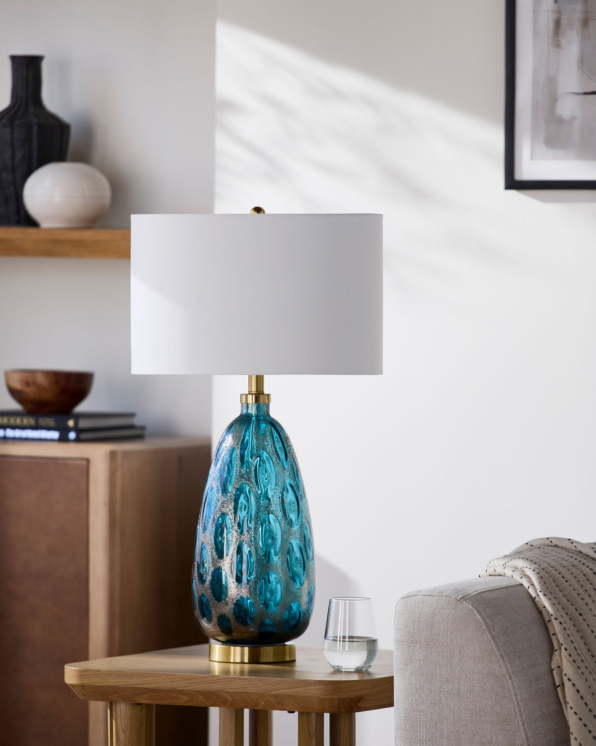 Hexham 28" Glass Table Lamp, Hand Painted Blue