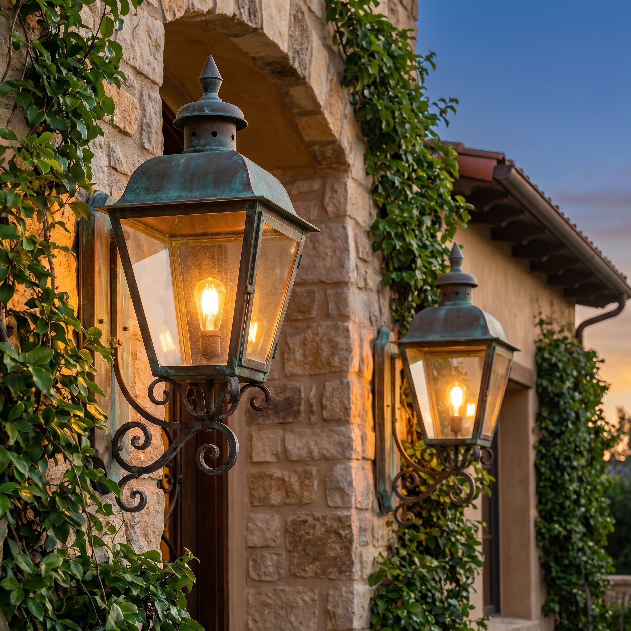 Copper Outdoor Wall Lantern Pair - Context