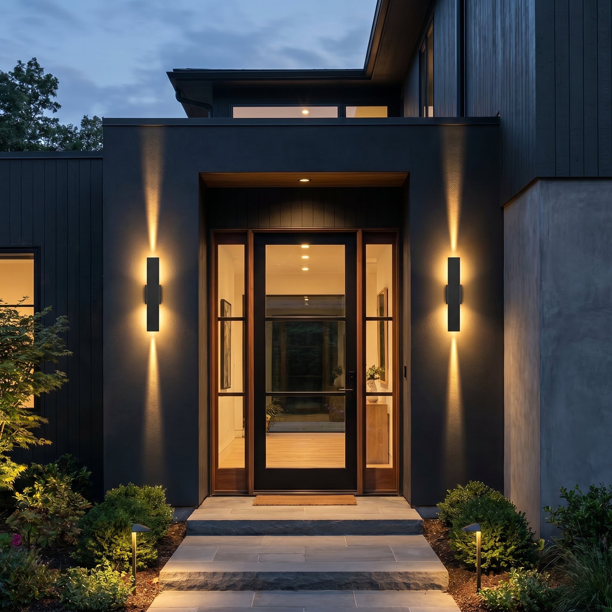 Modern LED Outdoor Wall Sconce Pair - Lifestyle