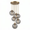 Cluster Chandelier Spheres – 6 Smoked Glass Globes, Brass