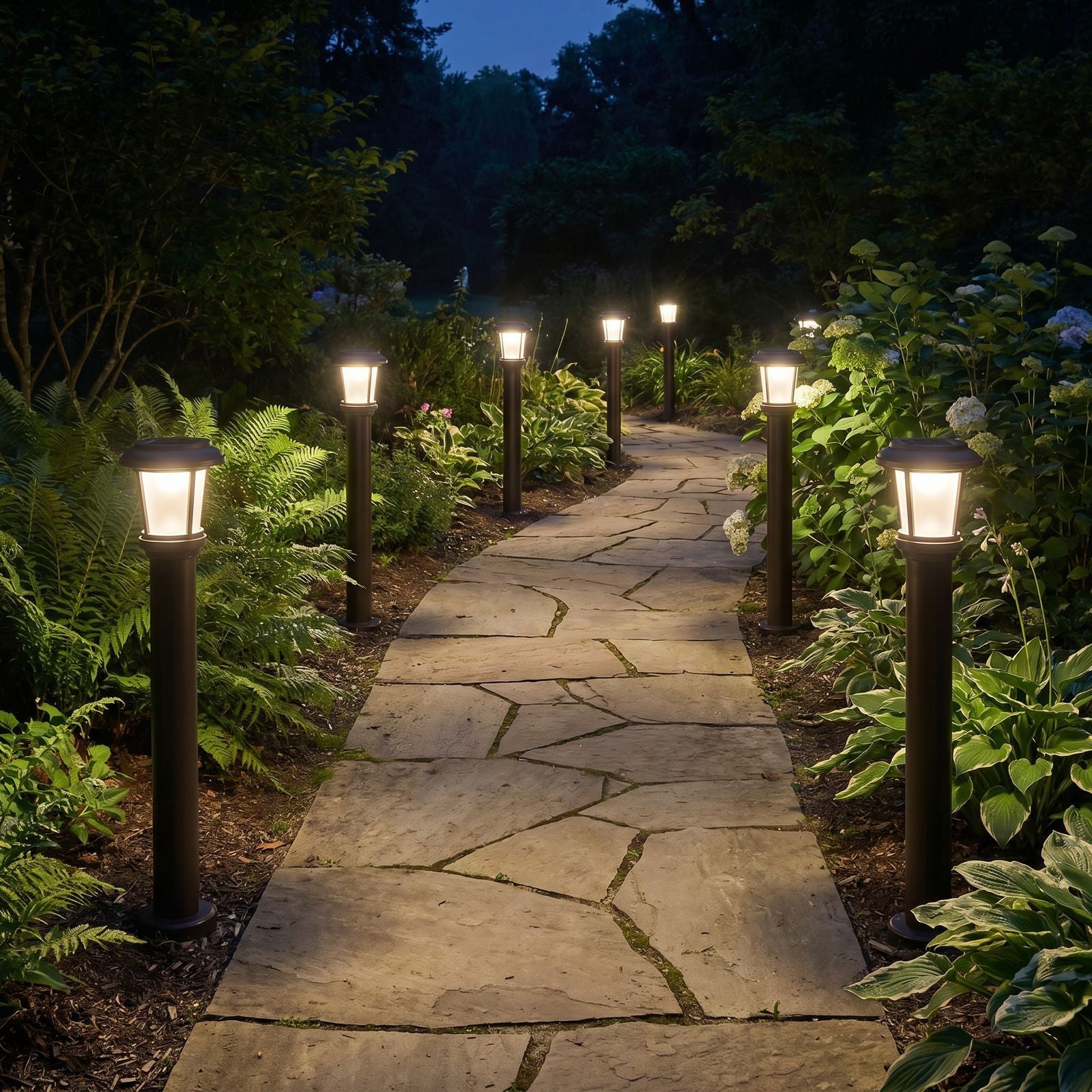 Solar Bollard Path Lights Set - Lifestyle