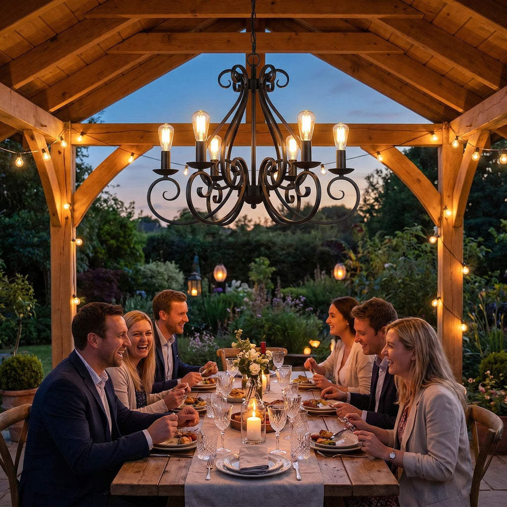Outdoor Chandelier Black Iron - Lifestyle