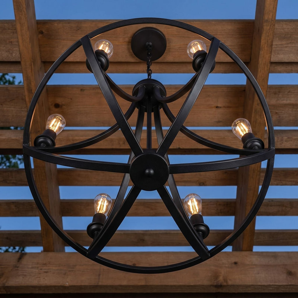 Outdoor Chandelier Black Iron - Alternate Angle