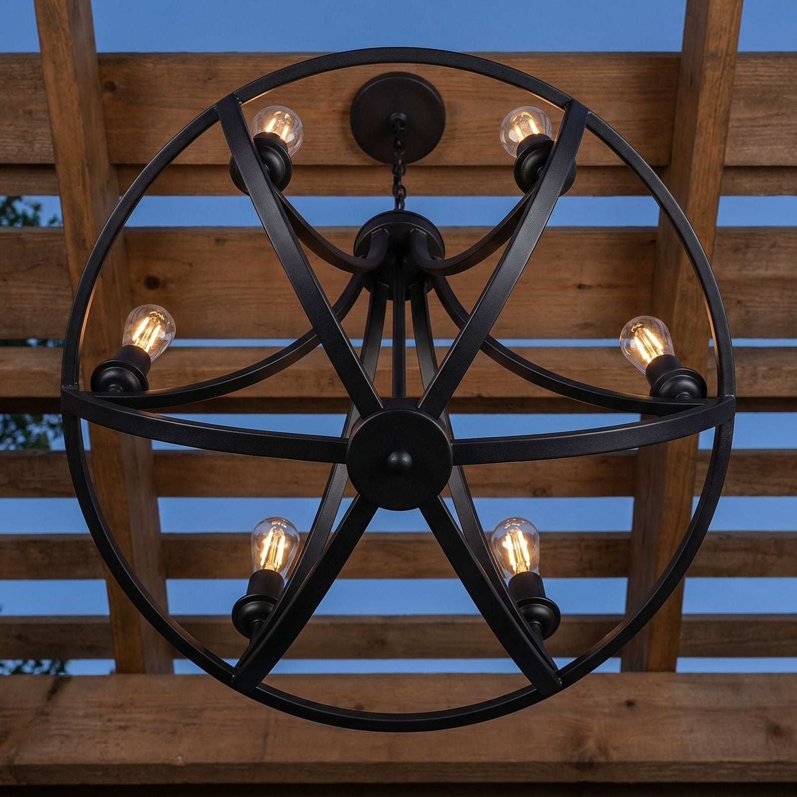 Outdoor Chandelier Black Iron - Alternate Angle