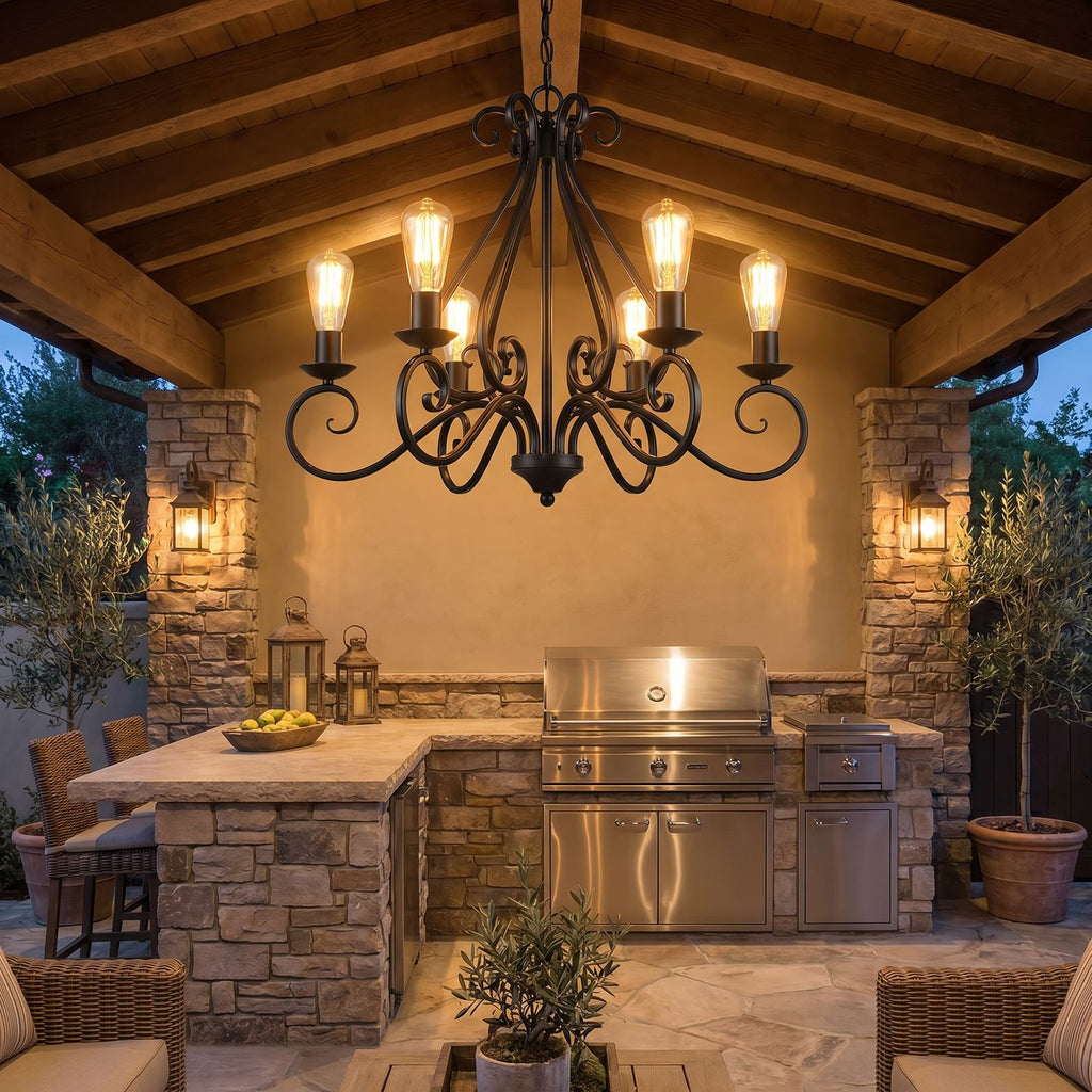 Outdoor Chandelier Black Iron - Context
