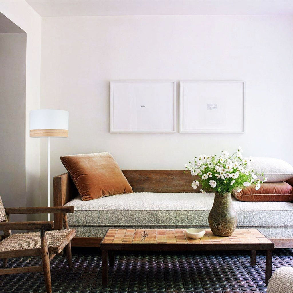 Stylish Drum-Shaped Floor Lamp E27 1470mm 72W White and Wood