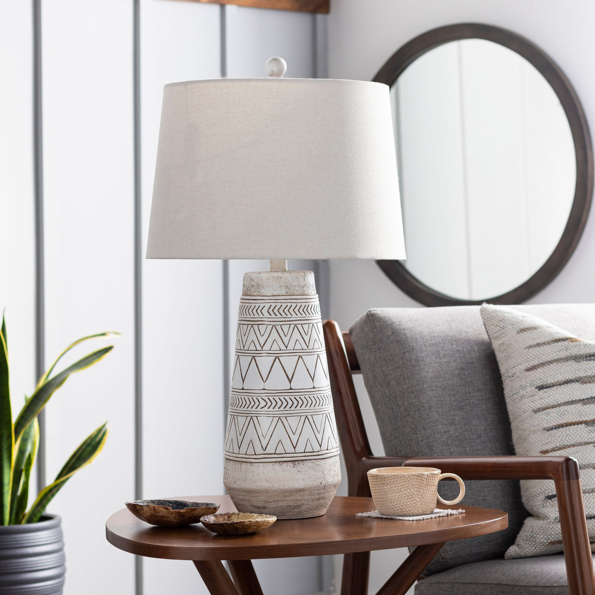 Imelde 26" Resin Table Lamp, Painted Tan, Cream