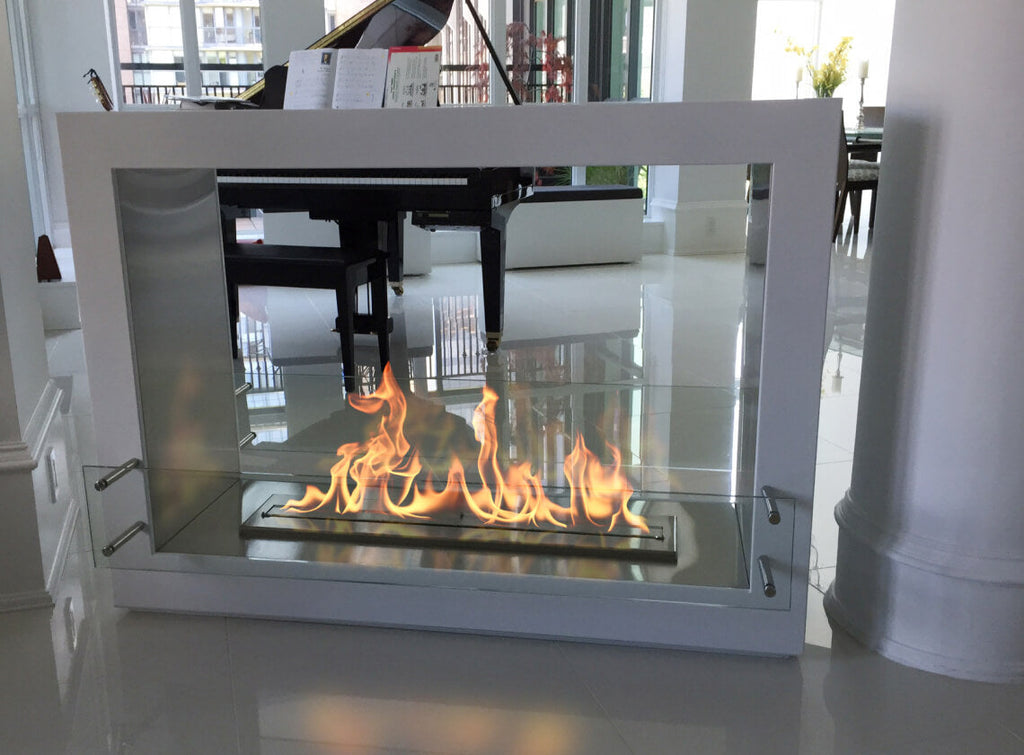 The Bio Flame free-standing fireplace installed in a living space