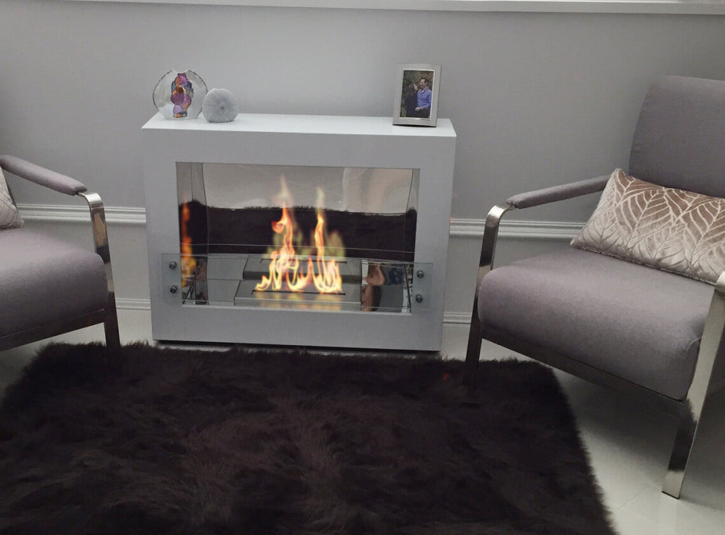 The Bio Flame free-standing fireplace installed in a living space