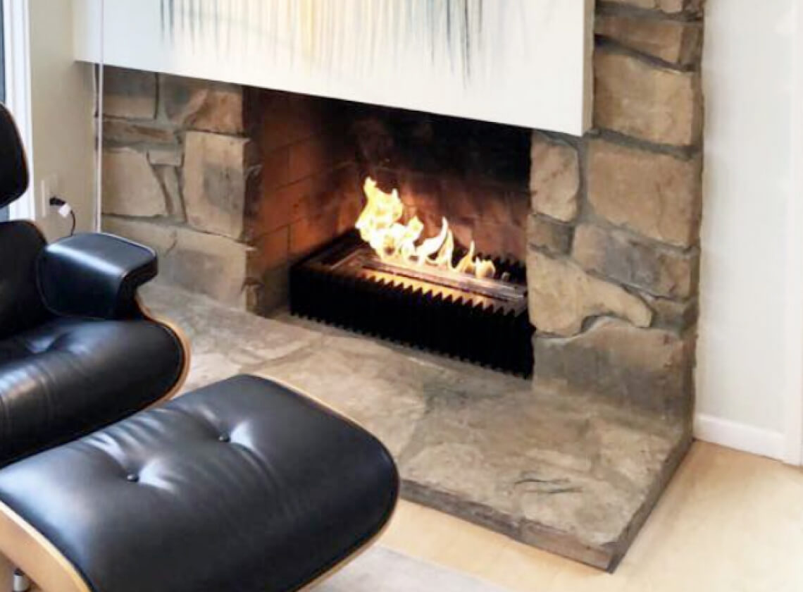 The Bio Flame grate kit installed in a living space