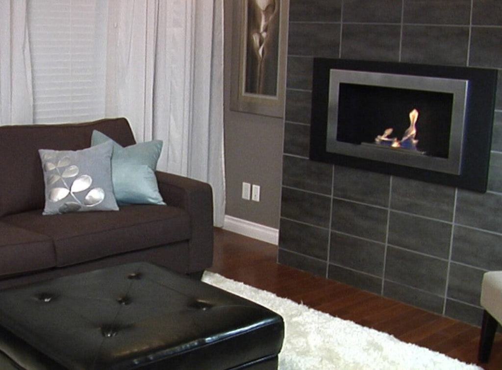 The Bio Flame wall-mounted fireplace installed in a living space