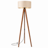 Floor Lamp On Wooden Tripod With Beige Lampshade