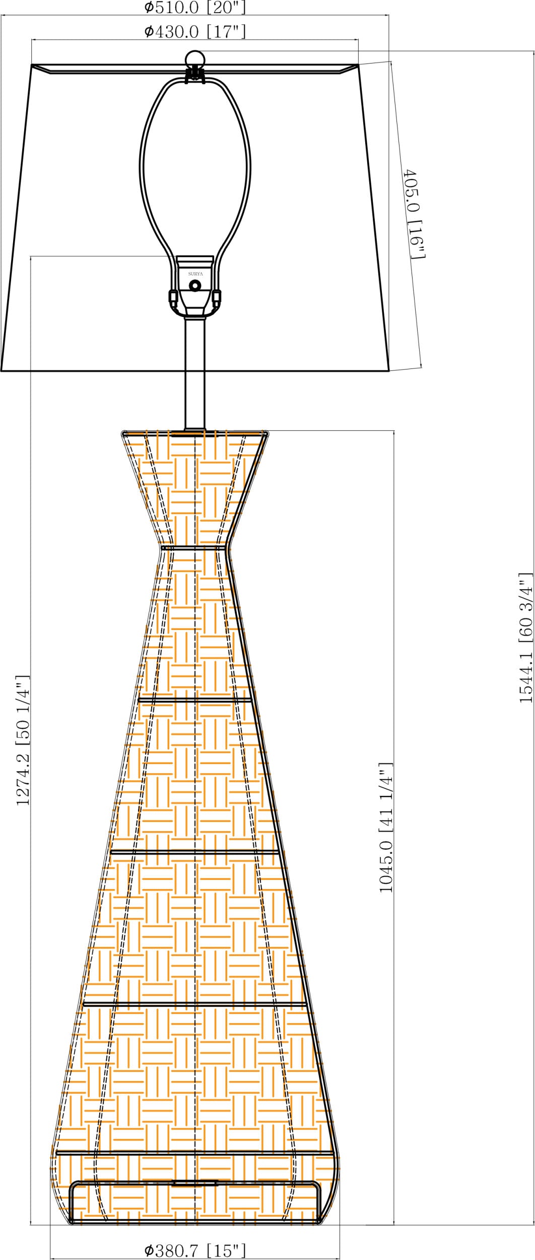 Jember 60" Rattan Floor Lamp, Natural Brown