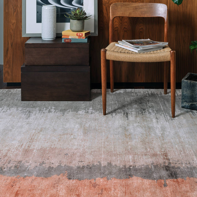 A viscose sheen — Ombre Viscose Living Room Rug — Loop Pile, Hand Woven, Abstract, Juno