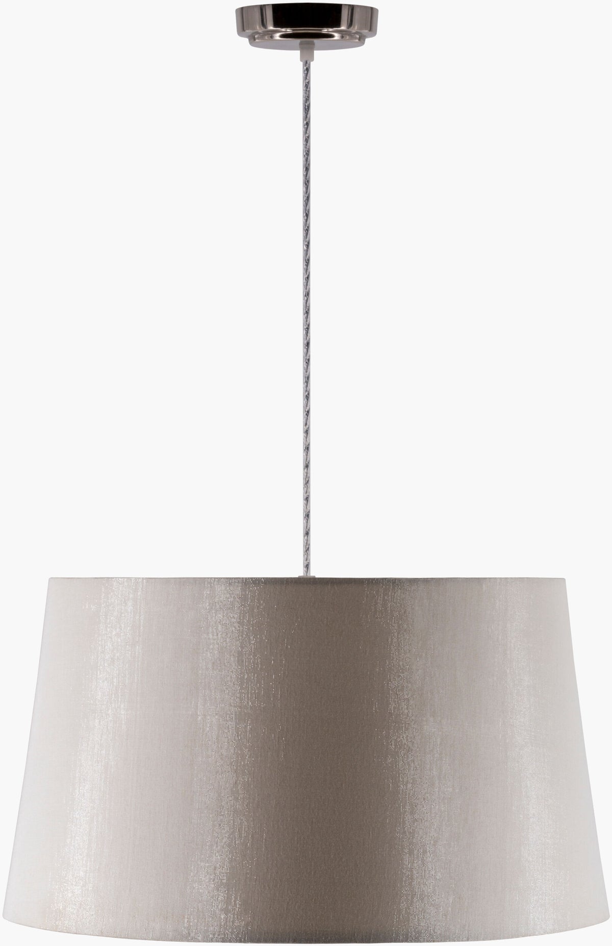 Jazlyn fabric Pendant Light, Powder Coated Metallic Silver, Powder Coated White